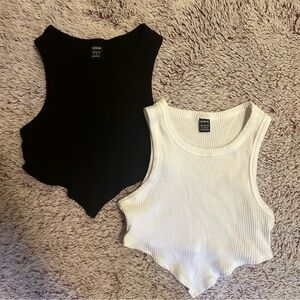 2 for 1‼️Shein Black and White Ribbed Cropped Sleeveless Racer Back Crop-Top
